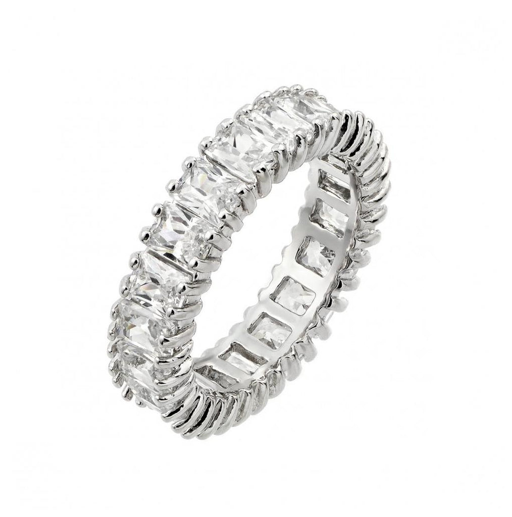 .925 Sterling Silver Rhodium Plated Clear Rectangular Cz Eternity Ring, <b>size: 5</b>