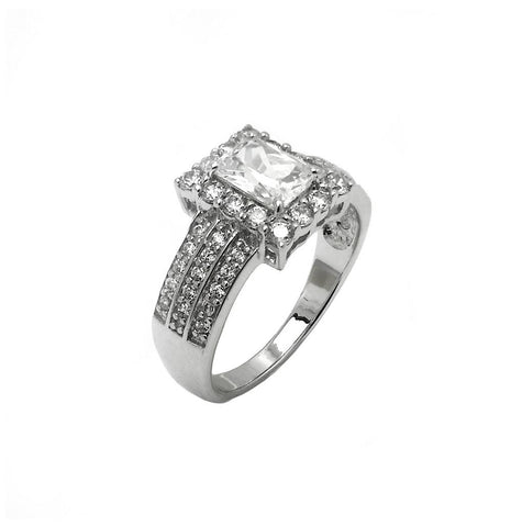 .925 Sterling Silver Rhodium Plated 3 Row Clear Rectangular Cz Bridal Engagement Ring, <b>size: 5</b>