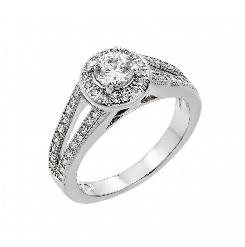 .925 Sterling Silver Rhodium Plated Clear Round Cz Bridal Engagement Ring, <b>size: 5</b>