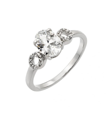 .925 Sterling Silver Rhodium Plated Clear Oval Center Cz Open Circle Sides Ring, <b>size: 5</b>