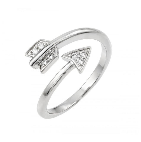 .925 Sterling Silver Rhodium Plated Clear Cz  Arrow Ring, <b>size: 5</b>