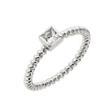 .925 Sterling Silver Rhodium Plated Clear Square Center Cz Bead Ring, <b>size: 5</b>