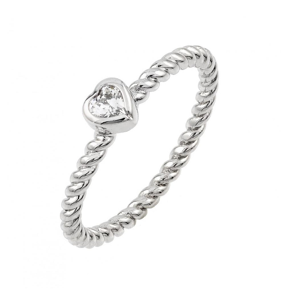 .925 Sterling Silver Rhodium Plated Rope Cz Ring, <b>size: 5</b>