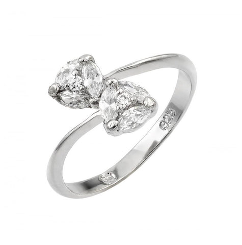 .925 Sterling Silver Rhodium Plated Twin Cz Ring, <b>size: 5</b>