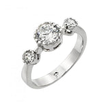 .925 Sterling Silver Rhodium Plated 3 Round Clear Cz Past Present Future Ring, <b>size: 5</b>