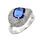 .925 Sterling Silver Rhodium Plated Blue Center Clear Pave Set Cz Teardrop Ring, <b>size: 5</b>