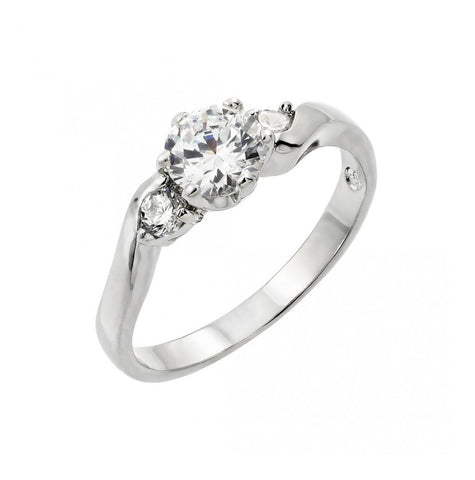 .925 Sterling Silver Rhodium Plated 3 Stone Set Cz Past Present Future Curved Ring, <b>size: 5</b>