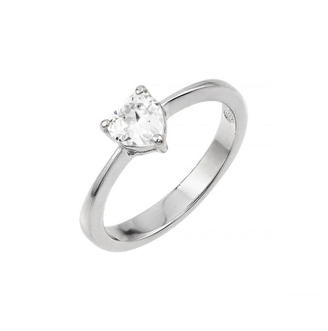 .925 Sterling Silver Rhodium Plated Clear Cz  Solitaire Ring, <b>size: 5</b>