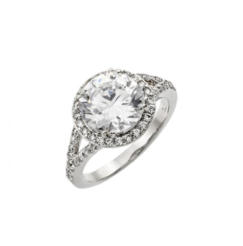 .925 Sterling Silver Rhodium Plated Clear Round & Cluster Cz Bridal Ring, <b>size: 5</b>