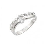 .925 Sterling Silver Rhodium Plated Round Clear Cz 2 Row Ring, <b>size: 5</b>