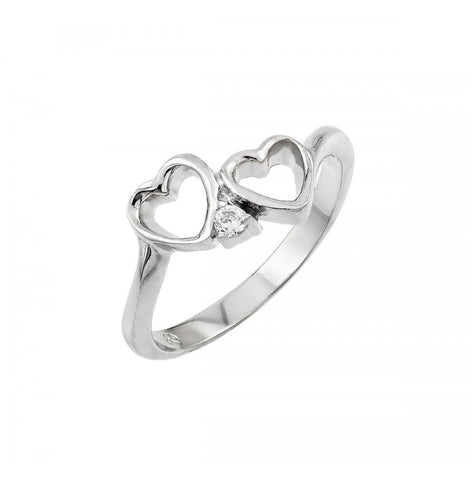 .925 Sterling Silver Rhodium Plated Clear Cz Open Heart Ring, <b>size: 5</b>