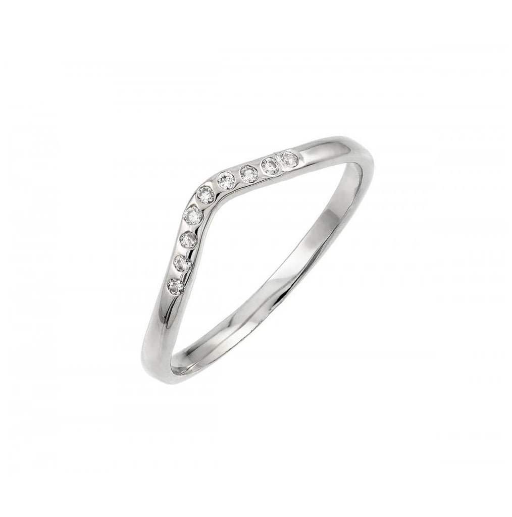 .925 Sterling Silver Rhodium Plated Clear Cz Chevron Ring, <b>size: 5</b>