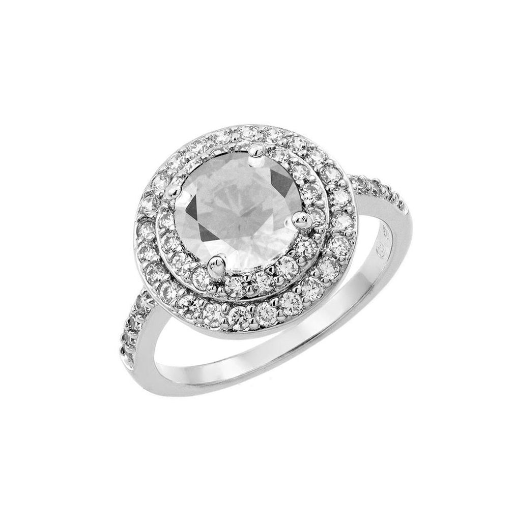 .925 Sterling Silver Rhodium Plated Clear Center & Cluster Cz Ring, <b>size: 5</b>