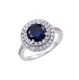 .925 Sterling Silver Rhodium Plated Blue Center & Clear Cluster Cz Ring, <b>size: 5</b>