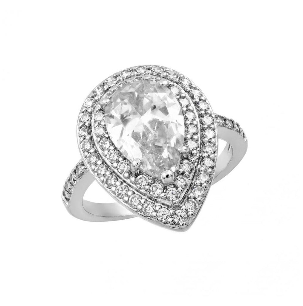 .925 Sterling Silver Rhodium Plated Clear Center & Cluster Cz Teardrop Ring, <b>size: 5</b>