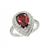 .925 Sterling Silver Rhodium Plated Red Center & Clear Cluster Cz Teardrop Ring, <b>size: 5</b>