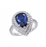 .925 Sterling Silver Rhodium Plated Blue Center & Clear Cluster Cz Teardrop Ring, <b>size: 5</b>