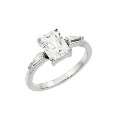 .925 Sterling Silver Rhodium Plated Clear Rectangular Center Cz Ring, <b>size: 5</b>