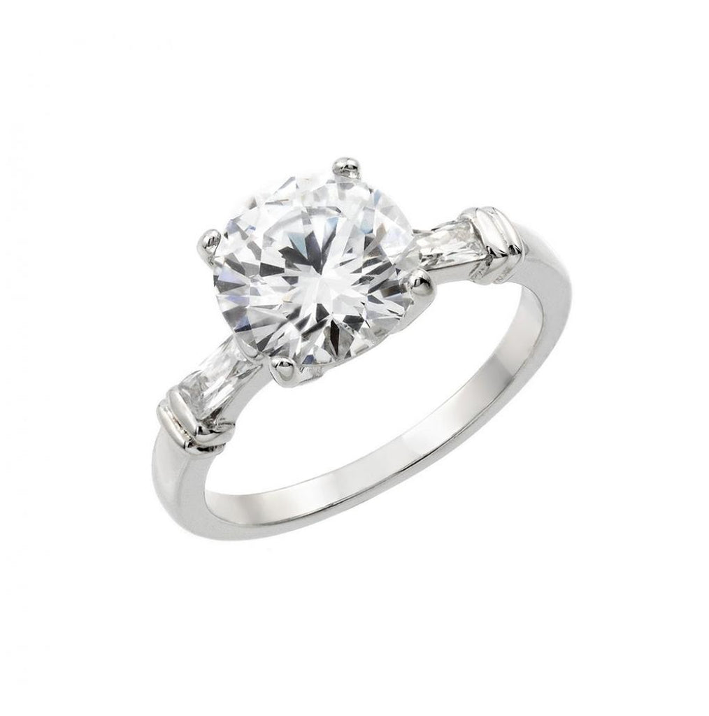 .925 Sterling Silver Rhodium Plated Clear Round Center Cz Bridal Engagement Ring, <b>size: 5</b>