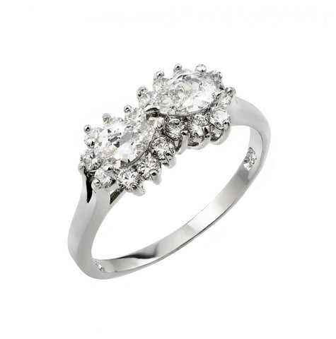 .925 Sterling Silver Rhodium Plated Double Cluster Ring, <b>size: 5</b>