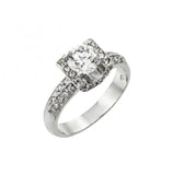 .925 Sterling Silver Rhodium Plated Clear Round Center & Pave Set Cz Square Ring, <b>size: 5</b>