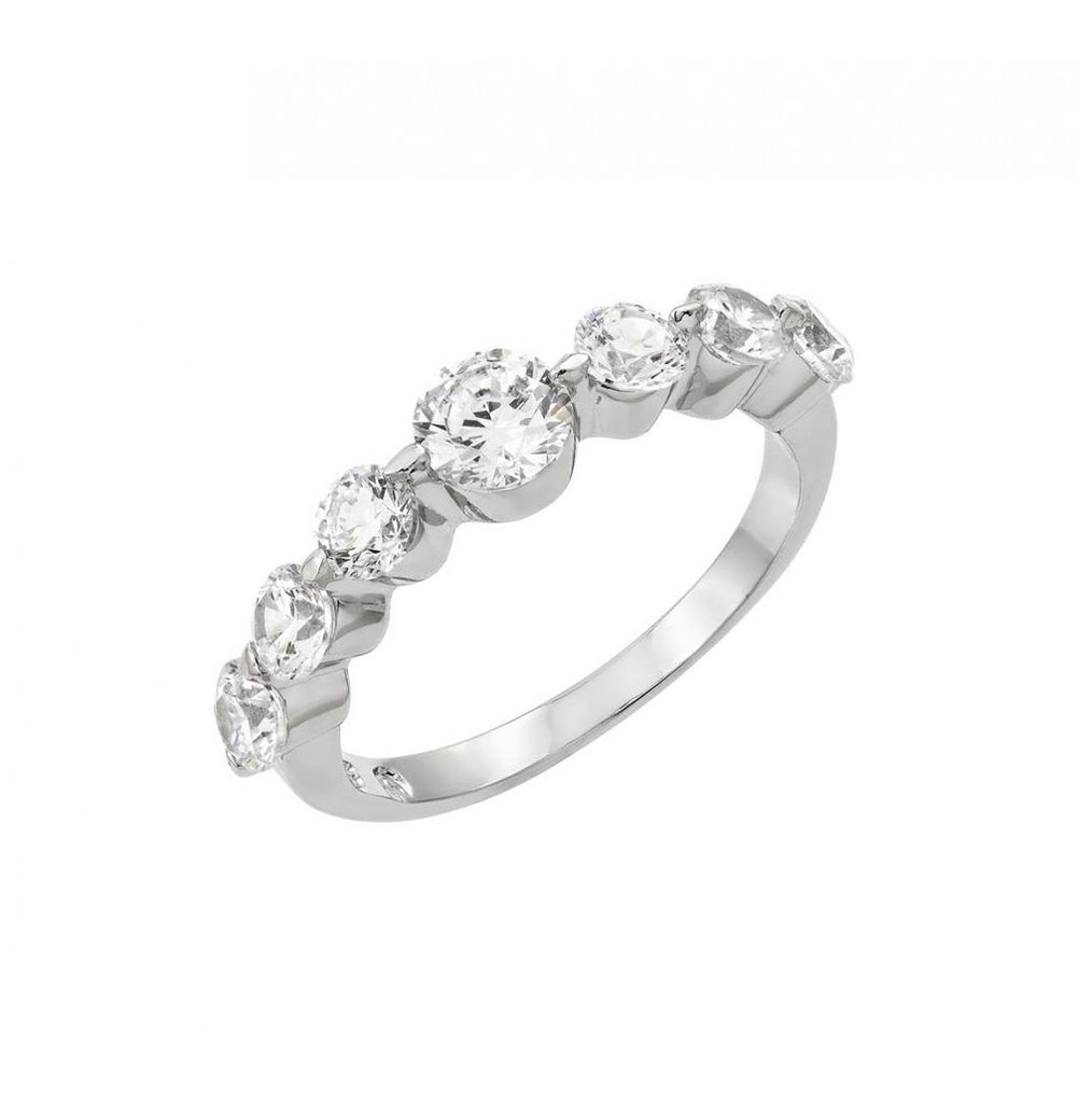 .925 Sterling Silver Rhodium Plated Clear Round 7 Stone Set Cz Row Ring, <b>size: 5</b>