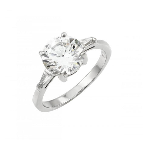 .925 Sterling Silver Rhodium Plated Clear Cz Solitaire Ring, <b>size: 5</b>