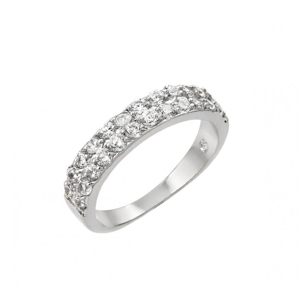 .925 Sterling Silver Rhodium Plated Clear Inlay Cz 2 Row Half Ring, <b>size: 5</b>