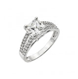 .925 Sterling Silver Rhodium Plated Clear Princess Cut & Inlay Cz Ring, <b>size: 5</b>