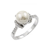 .925 Sterling Silver Rhodium Plated Synthetic Pearl Cluster Ring, <b>size: 5</b>
