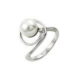 .925 Sterling Silver Rhodium Plated Loop Synthetic Pearl Ring, <b>size: 5</b>