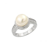 .925 Sterling Silver Rhodium Plated Synthetic Pearl Center Rope Ring, <b>size: 5</b>