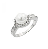 .925 Sterling Silver Rhodium Plated Clear Cluster Cz Synthetic Pearl Ring, <b>size: 5</b>