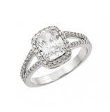 .925 Sterling Silver Rhodium Plated Clear Rectangular Center & Cluster Cz Bridal Engagement Ring, <b>size: 5</b>