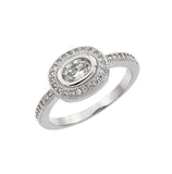 .925 Sterling Silver Rhodium Plated Clear Cz Oval Ring, <b>size: 5</b>