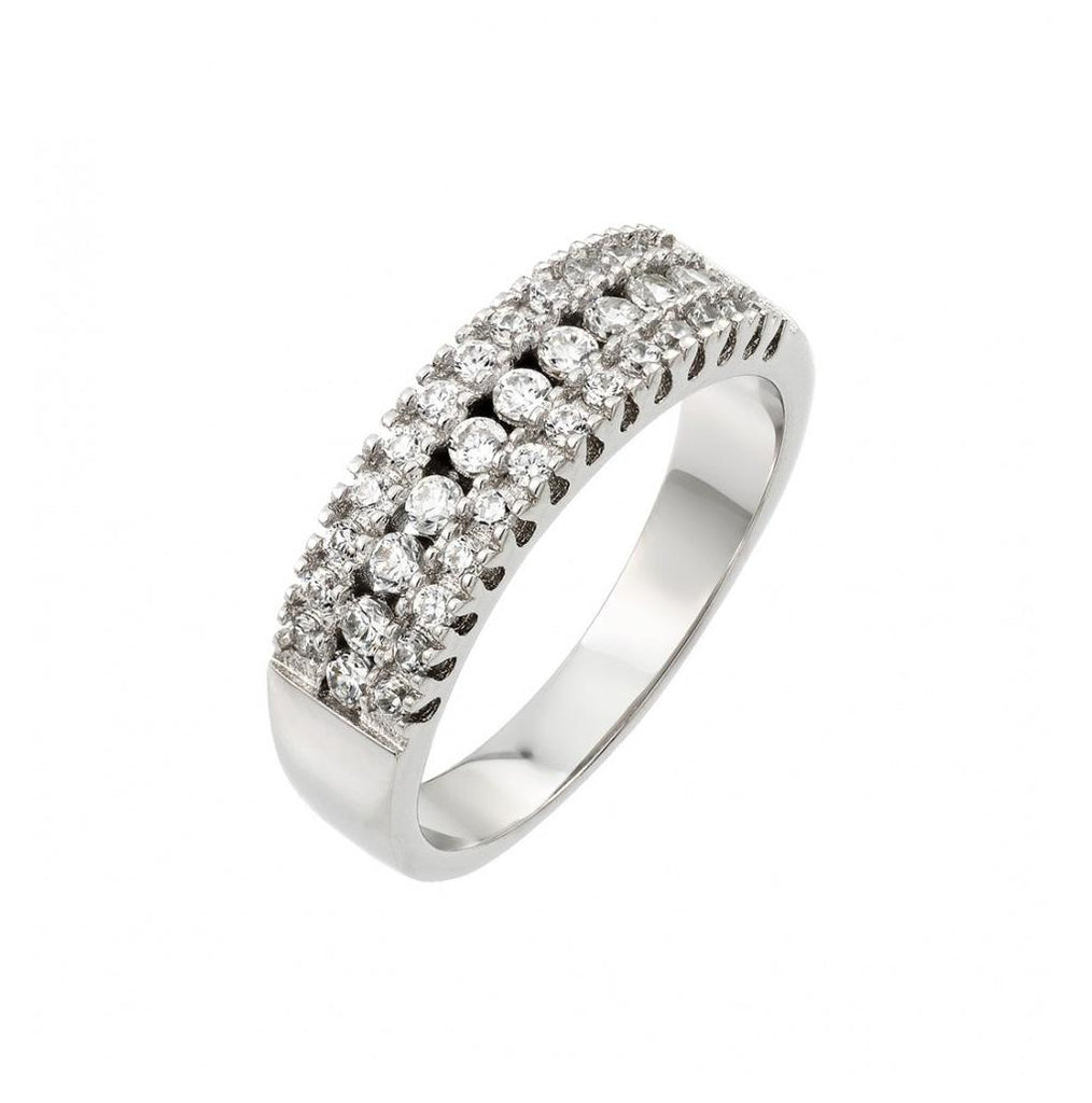 .925 Sterling Silver Rhodium Plated Clear Pave Set Cz Half Ring, <b>size: 5</b>