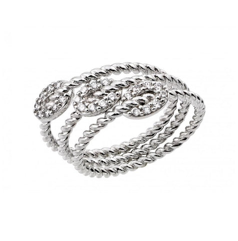 .925 Sterling Silver Rhodium Plated Rope Oval Ring, <b>size: 5</b>