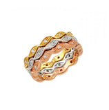 .925 Sterling Silver Rhodium Rose Gold & Gold Plated 3 Tone Stackable Eternity Ring Set, <b>size: 5</b>