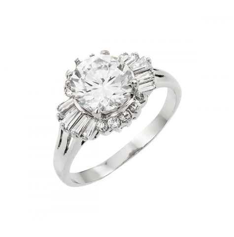 .925 Sterling Silver Rhodium Plated Cz Baguette Ring, <b>size: 5</b>