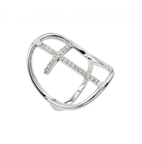 .925 Sterling Silver Rhodium Plated Cross Ring, <b>size: 5</b>