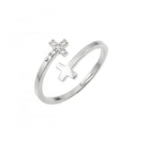 .925 Sterling Silver Rhodium Plated Cz Double Cross Ring, <b>size: 5</b>