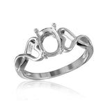 .925 Sterling Silver Rhodium Plated Open Heart Shank Single Stone Mounting Ring, <b>size: 5</b>