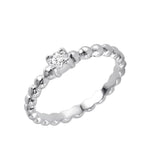 .925 Sterling Silver Rhodium Plated Clear Cz Bead Ring, <b>size: 5</b>