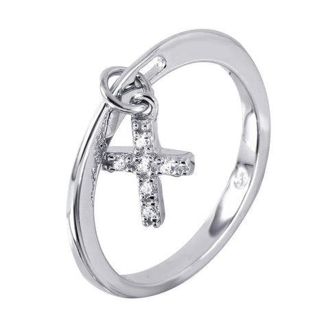 .925 Sterling Silver Ring Dangling Cross With Cz Accents, <b>size: 5</b>