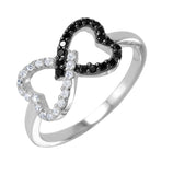 .925 Sterling Silver Rhodium & Black Rhodium Plated Open Twin Heart Ring, <b>size: 5</b>