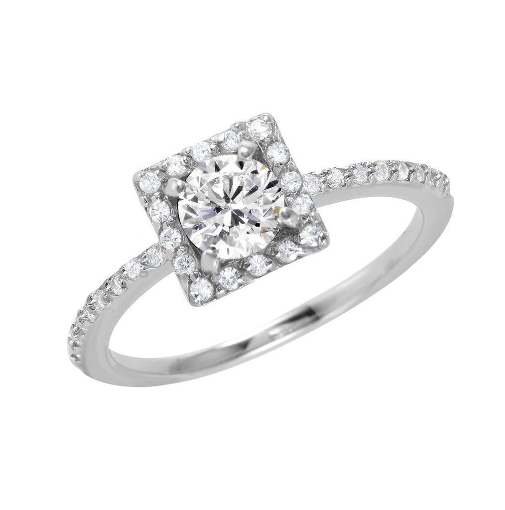 .925 Sterling Silver Rhodium Plated Round Clear Pave Set & Center Cz, <b>size: 5</b>