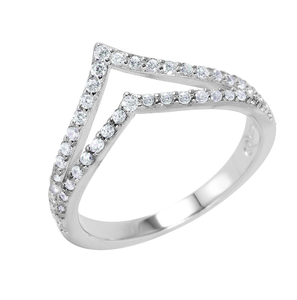 .925 Sterling Silver Rhodium Plated Clear Pave Set Cz Double Chevron Ring, <b>size: 5</b>