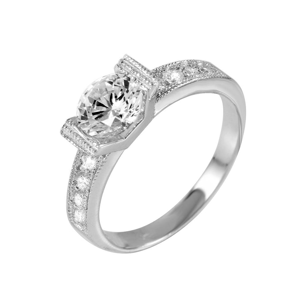 .925 Sterling Silver Rhodium Plated Cz Ring, <b>size: 5</b>