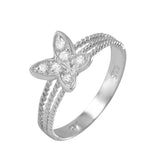 .925 Sterling Silver Rhodium Plated Butterfly Cz Ring, <b>size: 5</b>