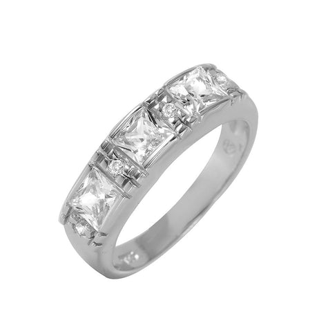 .925 Sterling Silver Rhodium Plated Princess Cz Ring, <b>size: 5</b>